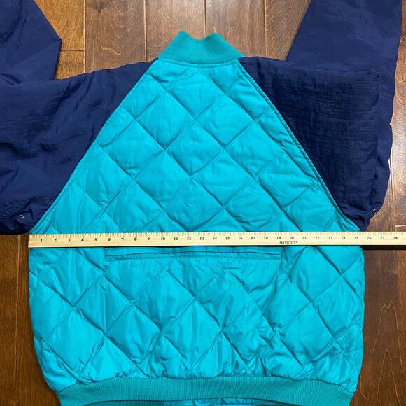 Eddie Bauer Vintage 80s Quilted Teal Navy Full Zip Puffer Jacket Men's Size XL - Picture 7 of 8